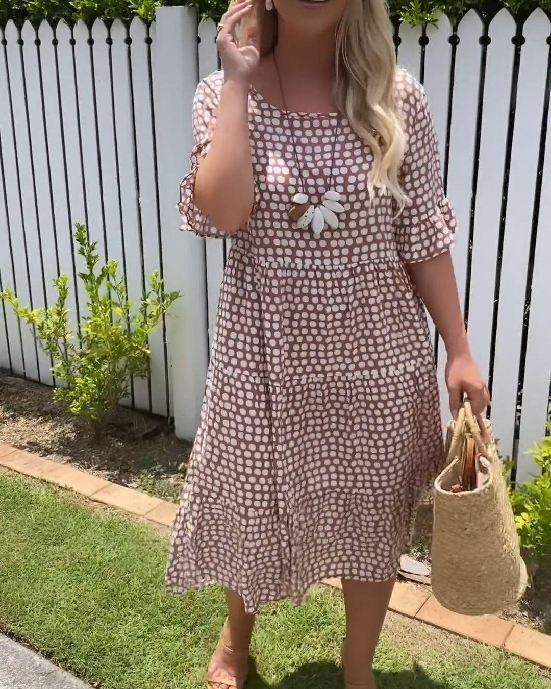 Vienn™ | Korte mouw polka-dot in midi jurk