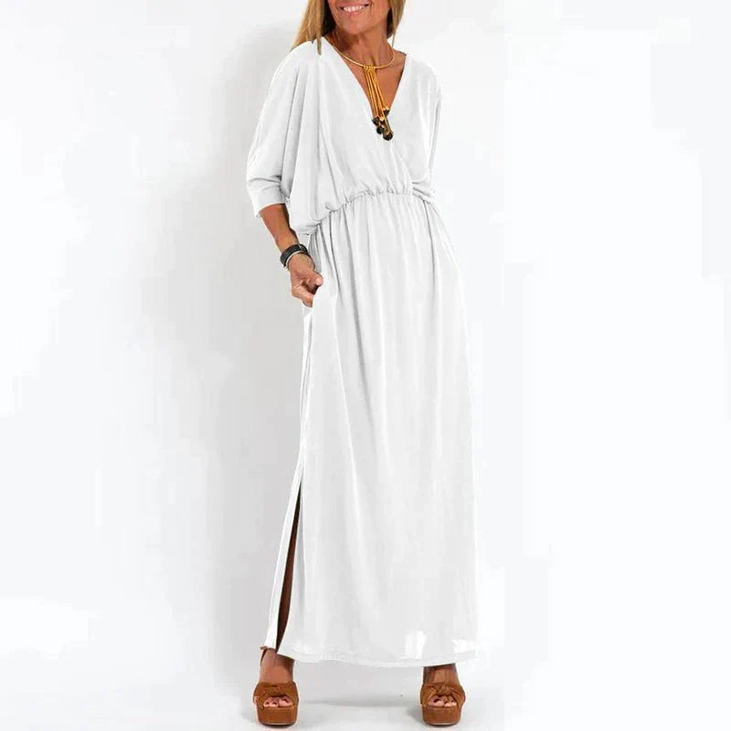 Louisa™ l Lange vintage jurk met zijsplit in hoge taille