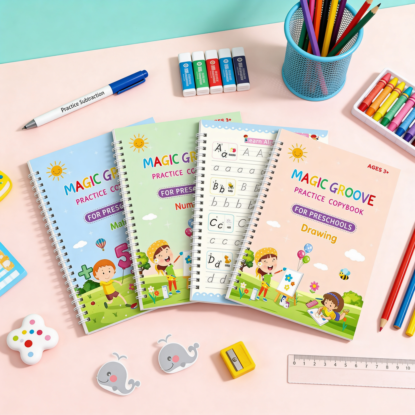 Magische schrijfboek voor Kinderen – Letters & Cijfers Leren Schrijven