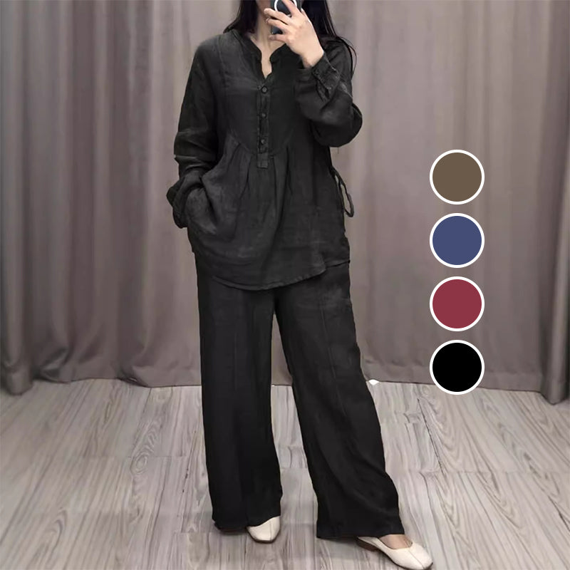 Zian™ | Katoen-linnen Lange Mouw Blouse & Broek Set