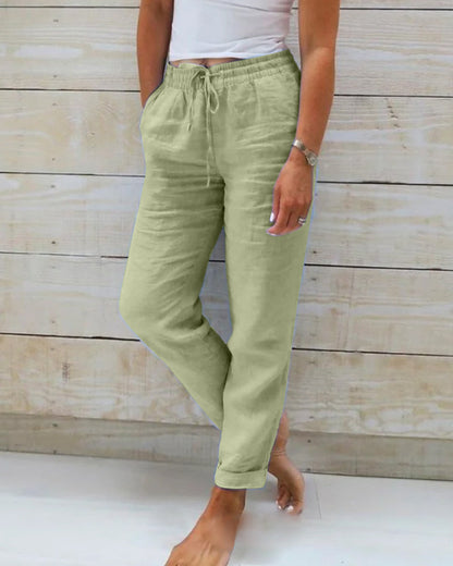 Monika™ | Elastische broek van katoen en linnen