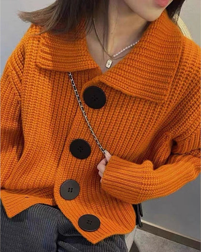 Alaya™ | Gebreid Oranje Vest Met Knoopjes