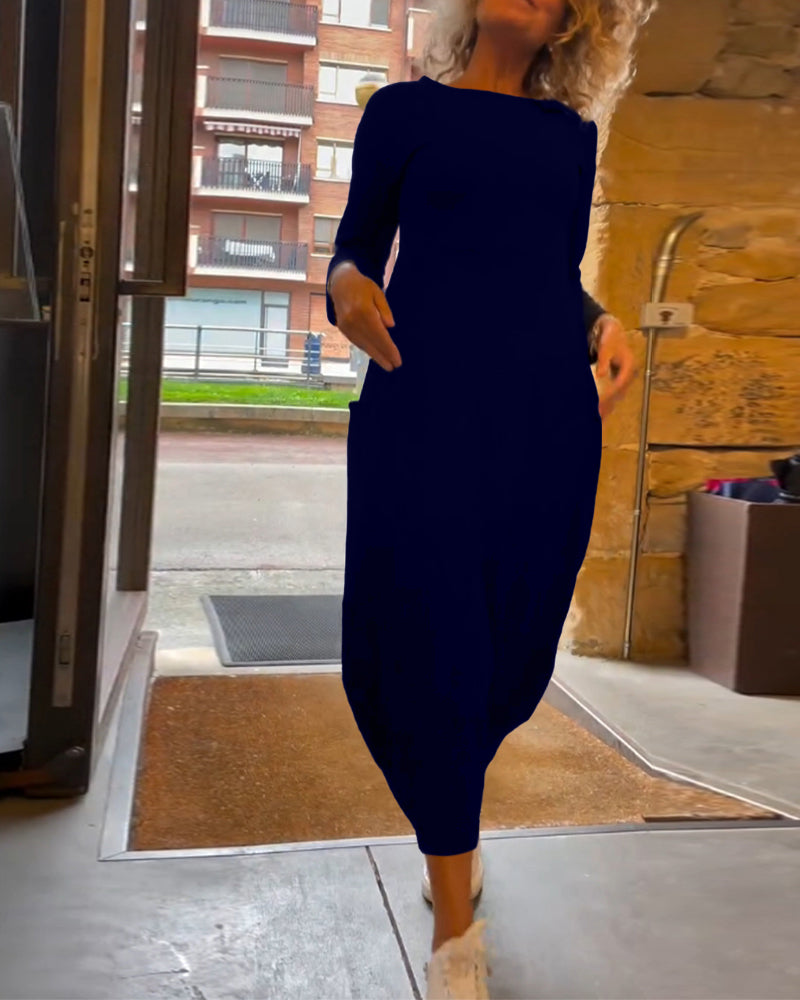 Alessandra™ | Ronde Hals Midi Jurk