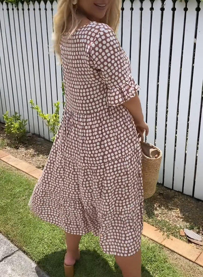 Vienn™ | Korte mouw polka-dot in midi jurk