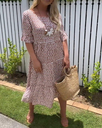 Vienn™ | Korte mouw polka-dot in midi jurk