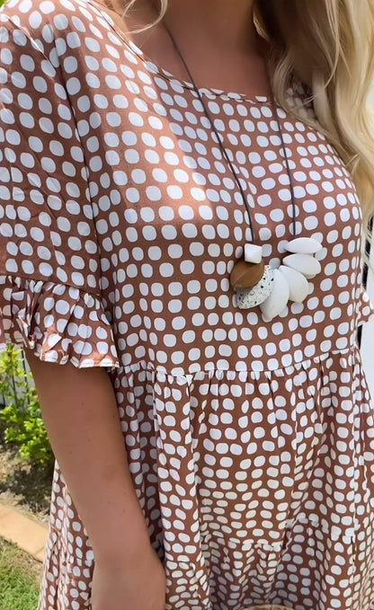 Vienn™ | Korte mouw polka-dot in midi jurk