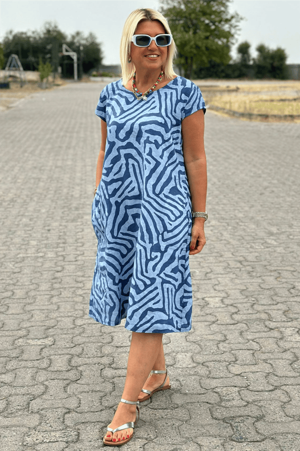 Nelia™ | Midi-jurk met zebraprint en ronde hals in Rayon