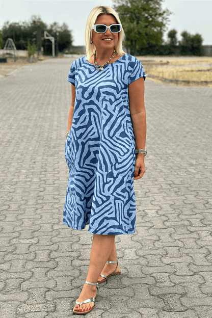Nelia™ | Midi-jurk met zebraprint en ronde hals in Rayon
