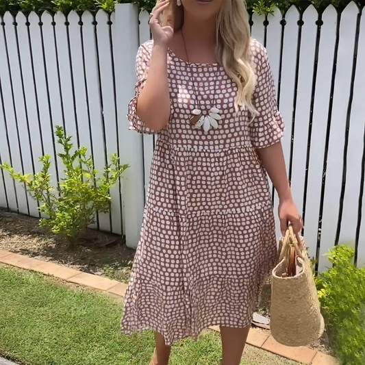 Vienn™ | Korte mouw polka-dot in midi jurk