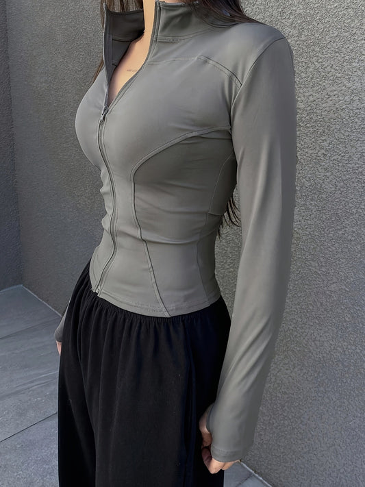 Mela™ | Effen Rollneck T-shirt met Rits