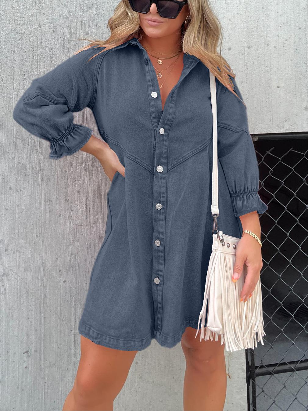 Nevaeh™ | Denim DamesJurk met Pofmouw