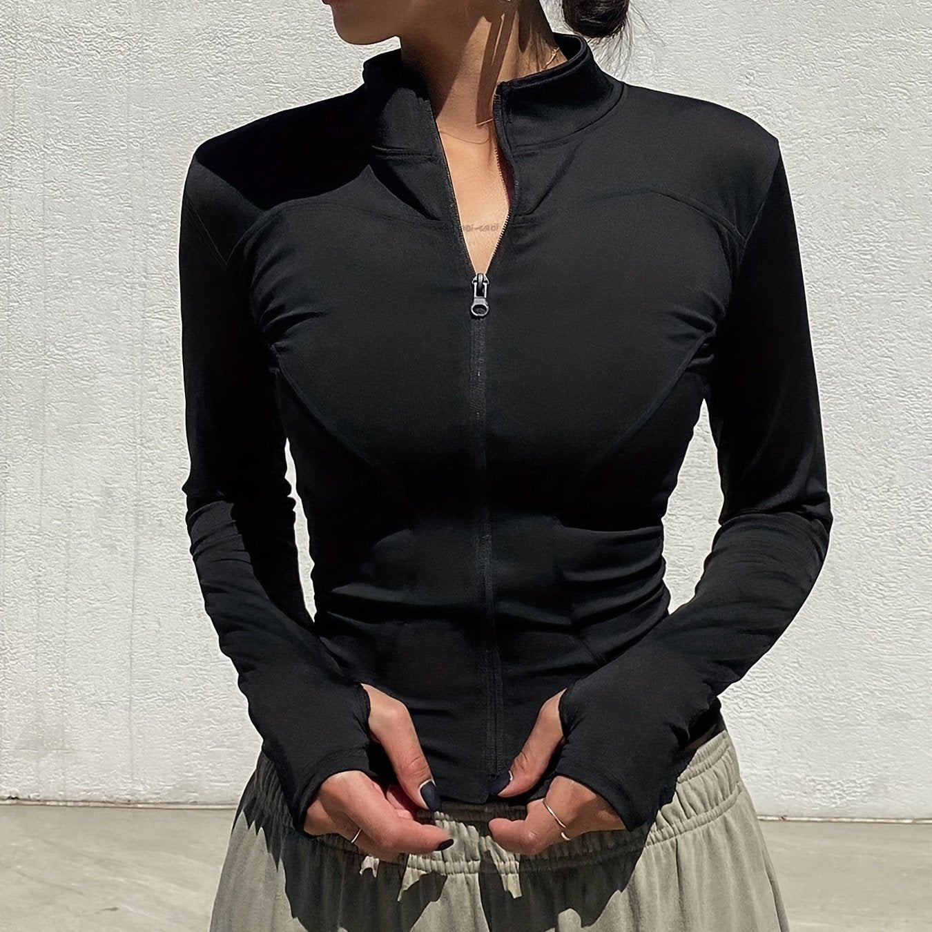 Mela™ | Effen Rollneck T-shirt met Rits