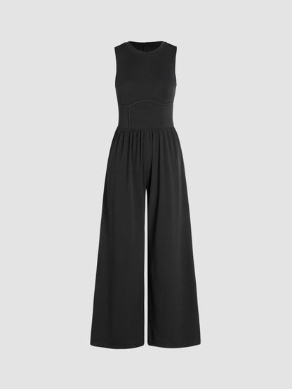 Sosho™ | Effen Mouwloze Jumpsuit Met Wijde Pijpen