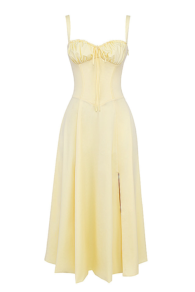 Carmen™ | Gele taille vormende midi-jurk