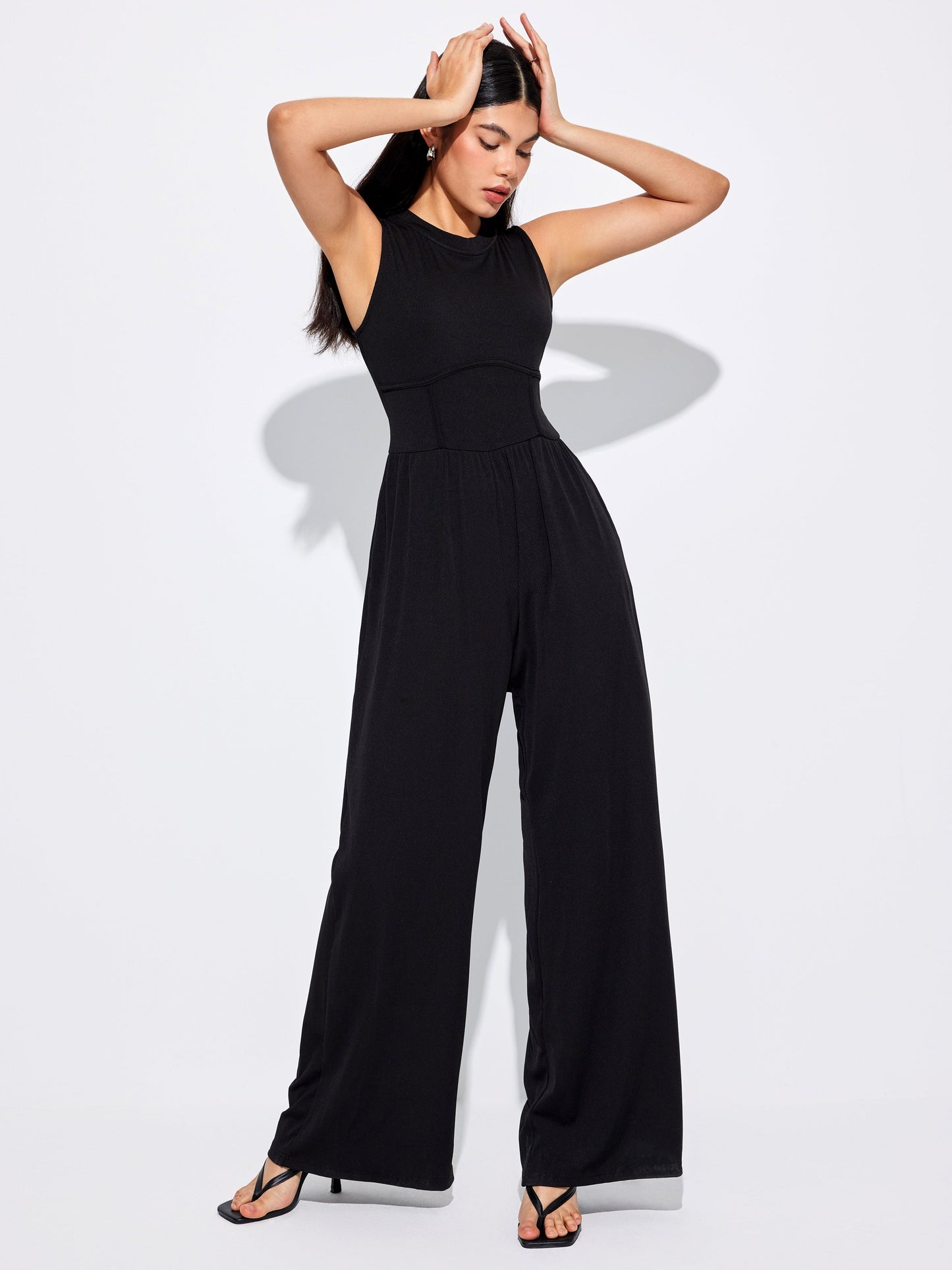 Sosho™ | Effen Mouwloze Jumpsuit Met Wijde Pijpen