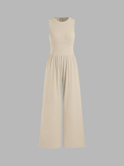 Sosho™ | Effen Mouwloze Jumpsuit Met Wijde Pijpen