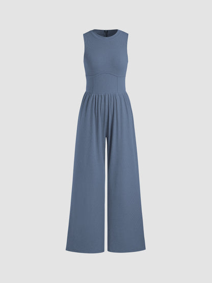 Sosho™ | Effen Mouwloze Jumpsuit Met Wijde Pijpen