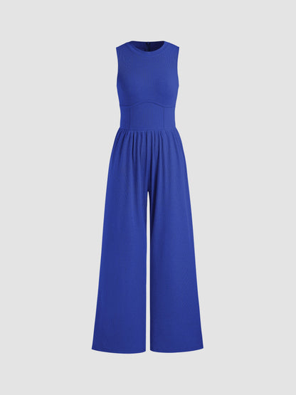 Sosho™ | Effen Mouwloze Jumpsuit Met Wijde Pijpen