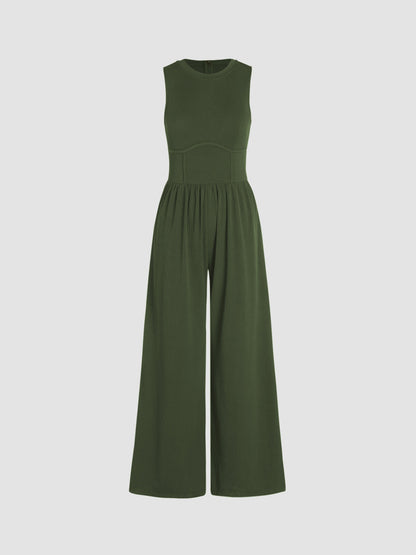 Sosho™ | Effen Mouwloze Jumpsuit Met Wijde Pijpen