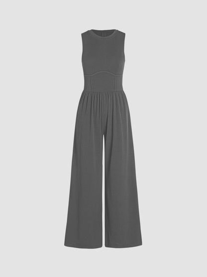 Sosho™ | Effen Mouwloze Jumpsuit Met Wijde Pijpen