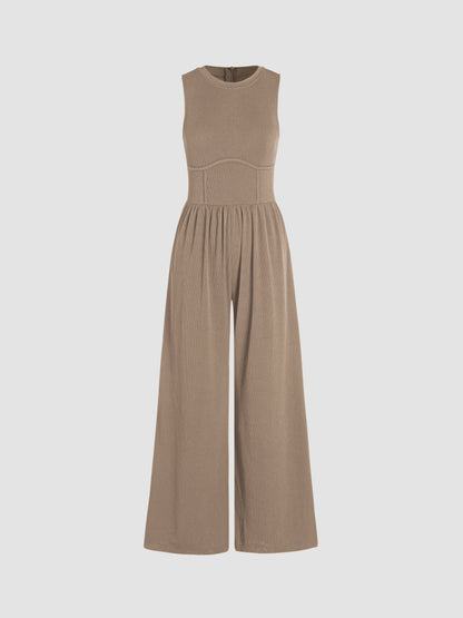 Sosho™ | Effen Mouwloze Jumpsuit Met Wijde Pijpen