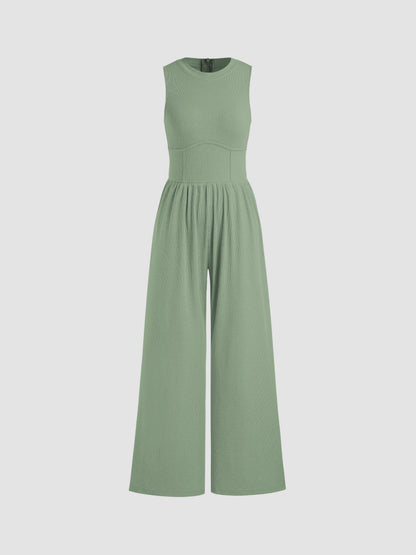 Sosho™ | Effen Mouwloze Jumpsuit Met Wijde Pijpen