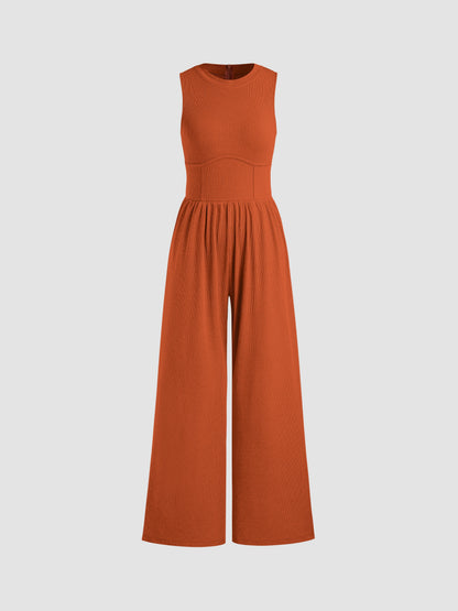 Sosho™ | Effen Mouwloze Jumpsuit Met Wijde Pijpen