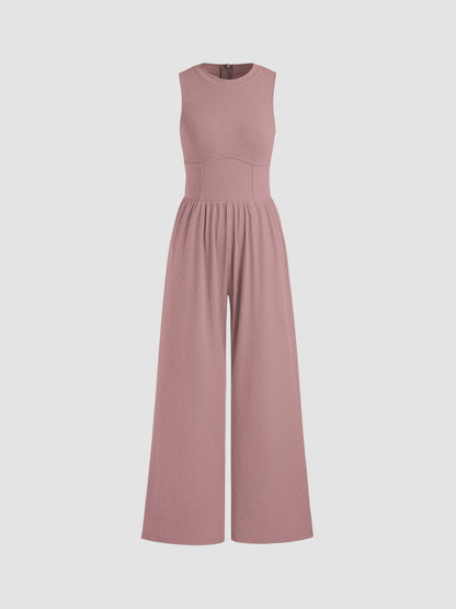 Sosho™ | Effen Mouwloze Jumpsuit Met Wijde Pijpen