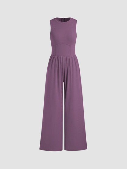Sosho™ | Effen Mouwloze Jumpsuit Met Wijde Pijpen