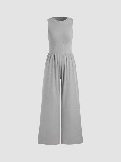 Sosho™ | Effen Mouwloze Jumpsuit Met Wijde Pijpen
