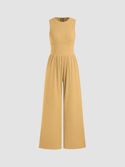 Sosho™ | Effen Mouwloze Jumpsuit Met Wijde Pijpen