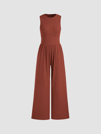 Sosho™ | Effen Mouwloze Jumpsuit Met Wijde Pijpen