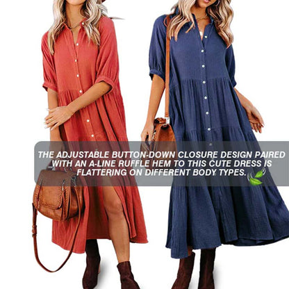 Blake™ | Katoenen midi-jurk met korte mouwen en zakken