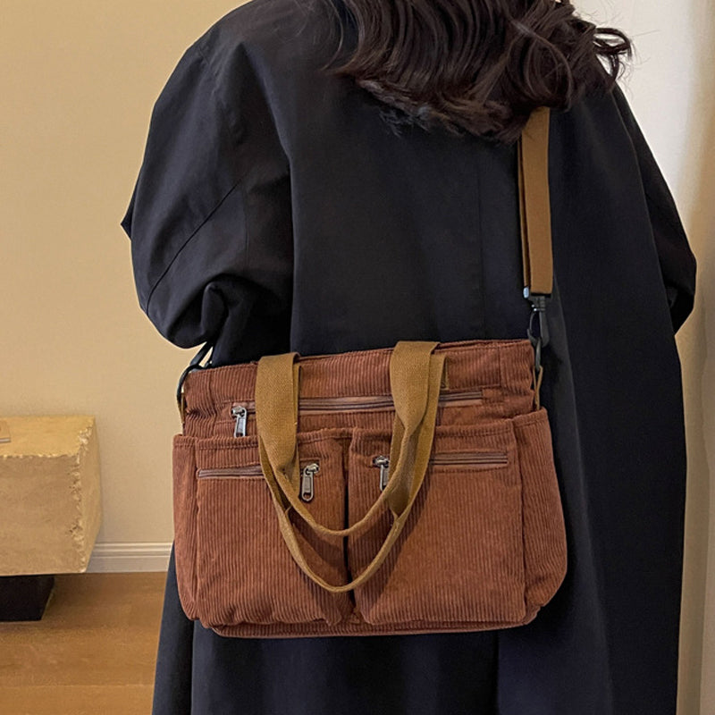 Claire™ | Klassieke draagtas in ribfluweel met grote capaciteit