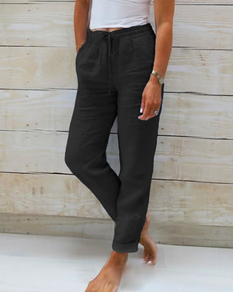 Monika™ | Elastische broek van katoen en linnen