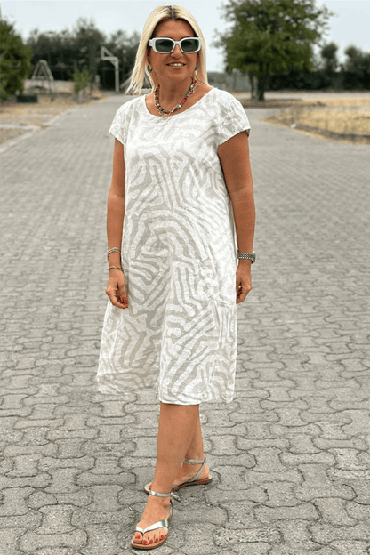 Nelia™ | Midi-jurk met zebraprint en ronde hals in Rayon