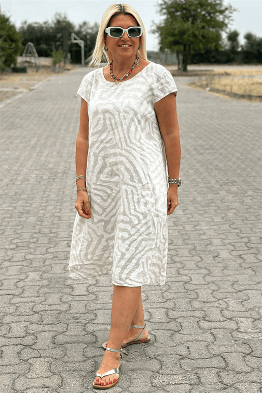 Nelia™ | Midi-jurk met zebraprint en ronde hals in Rayon