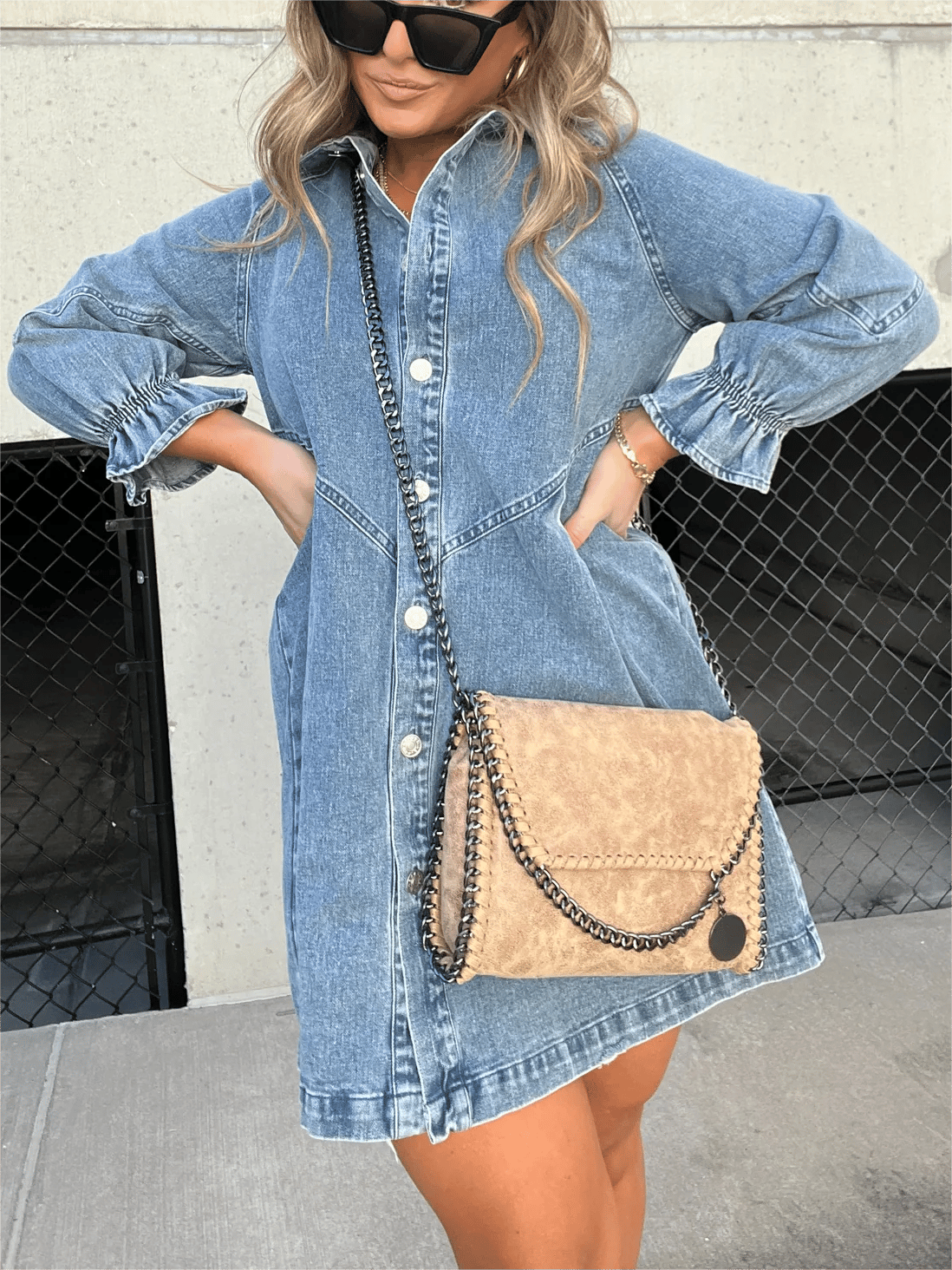 Nevaeh™ | Denim DamesJurk met Pofmouw