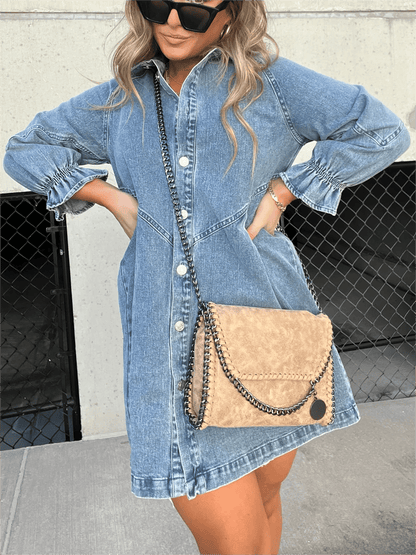 Nevaeh™ | Denim DamesJurk met Pofmouw