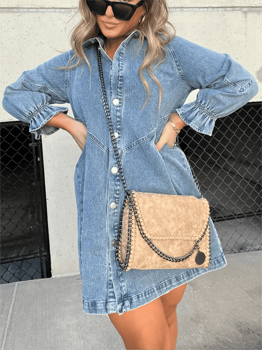 Nevaeh™ | Denim DamesJurk met Pofmouw