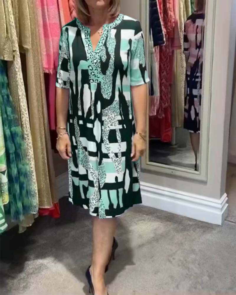 Georgia™ | Geometrische print V-hals jurk