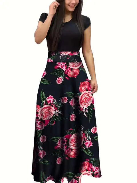 Ximena™ l Bloem print jurk met korte mouwen