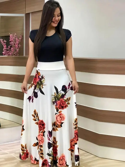 Ximena™ l Bloem print jurk met korte mouwen