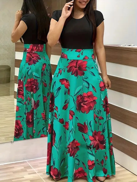 Ximena™ l Bloem print jurk met korte mouwen