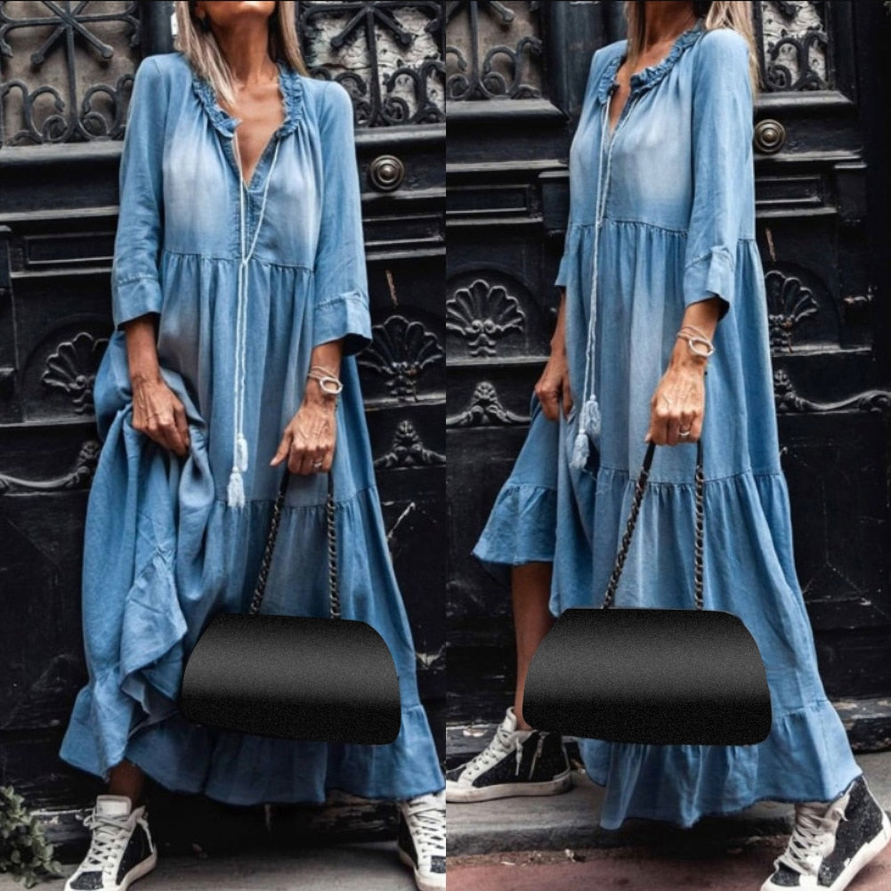 Dina™ | Vintage Denim Zomerjurk