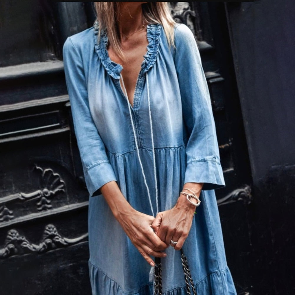 Dina™ | Vintage Denim Zomerjurk