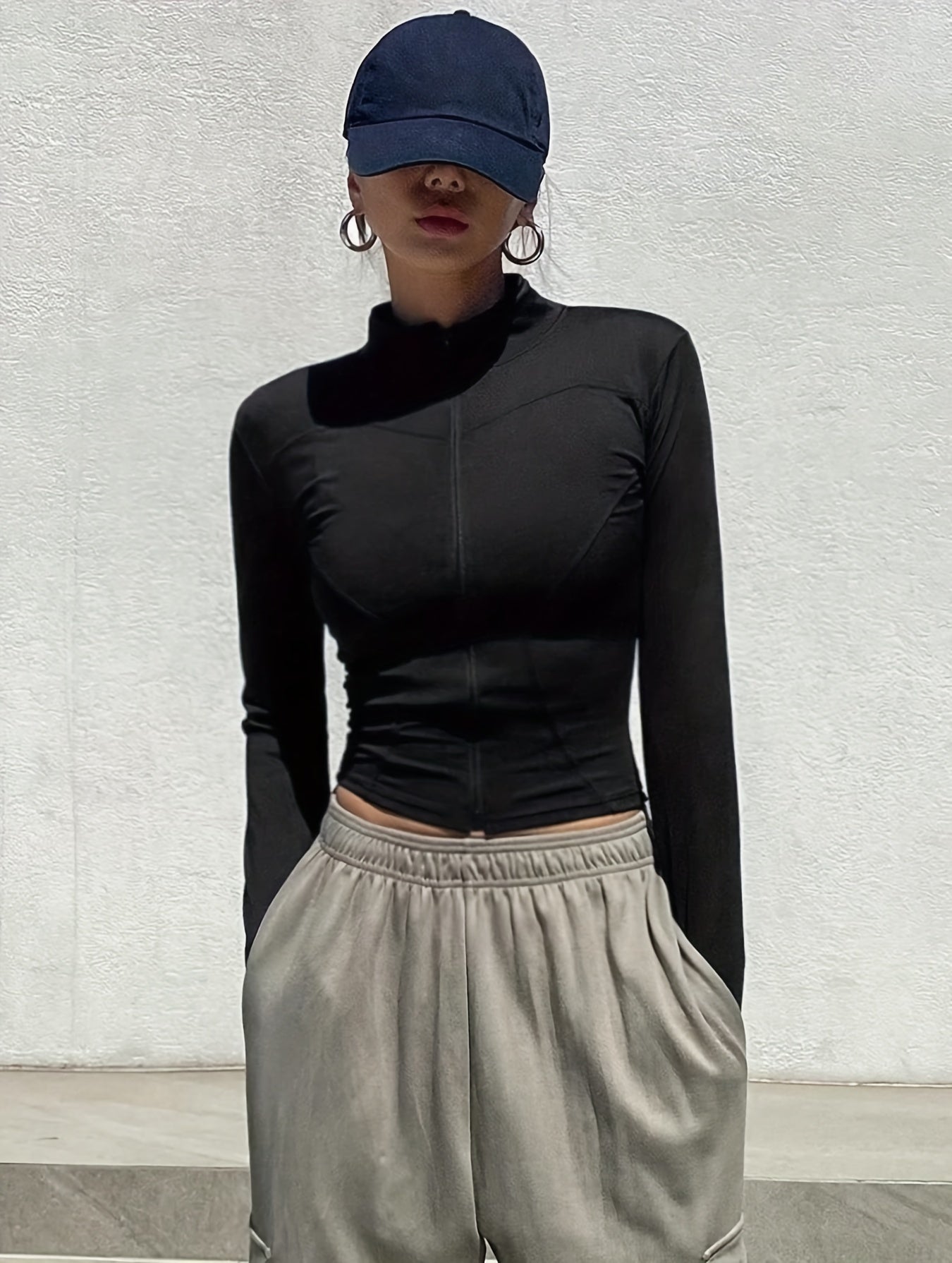 Mela™ | Effen Rollneck T-shirt met Rits