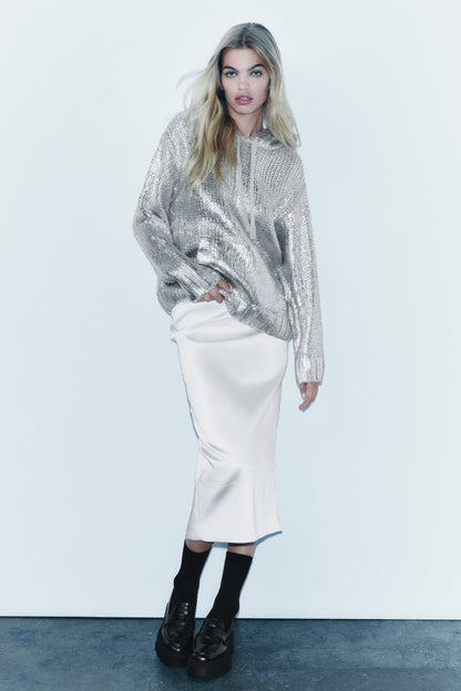 Zaar™ l Zilveren gebreide foil hoodie