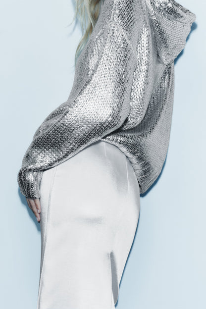 Zaar™ l Zilveren gebreide foil hoodie