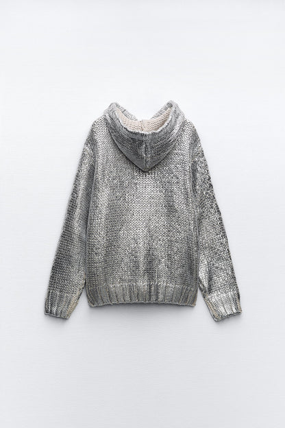 Zaar™ l Zilveren gebreide foil hoodie